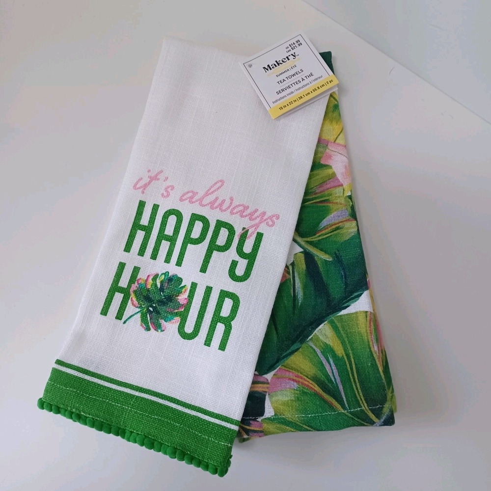 NWT Set of‎ 2 Kitchen Hand Towels Happy Hour Tropical